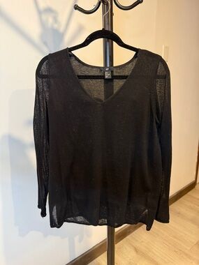 H&M Black Sheer V-Neck Long Sleeve Top - Lightweight Layering